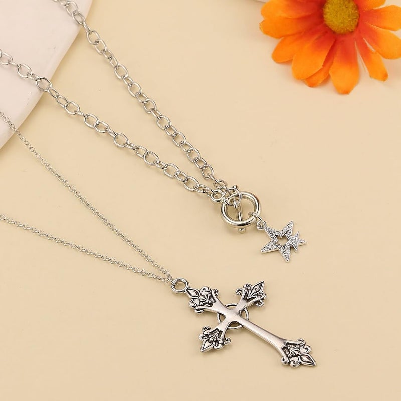 Hremhoo Gothic Cross Necklace for Women Exaggerate Large Cross Pendant Necklace Gothic Layered Choker Necklaces Punk Goth Emo Grunge Y2k Necklaces for Women - Image 5
